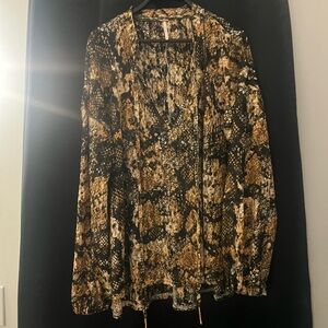 Free People Black and Gold Patterned Top